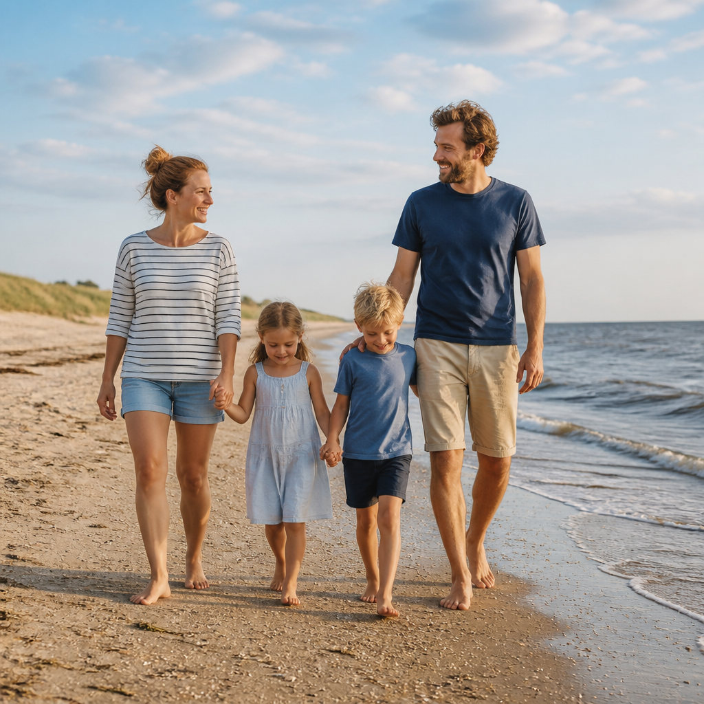 Familie mit Kindern am Südstrand