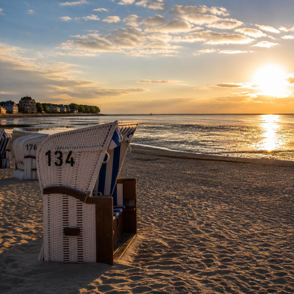 Südstrand von Wyk mit Strandkörben und Wattenmeer